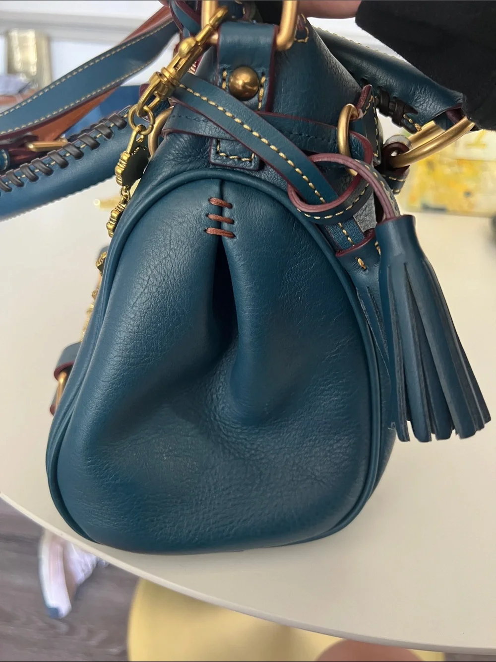 Dooney & Bourke Denim Leather Florentine Satchel with Gold Hardware